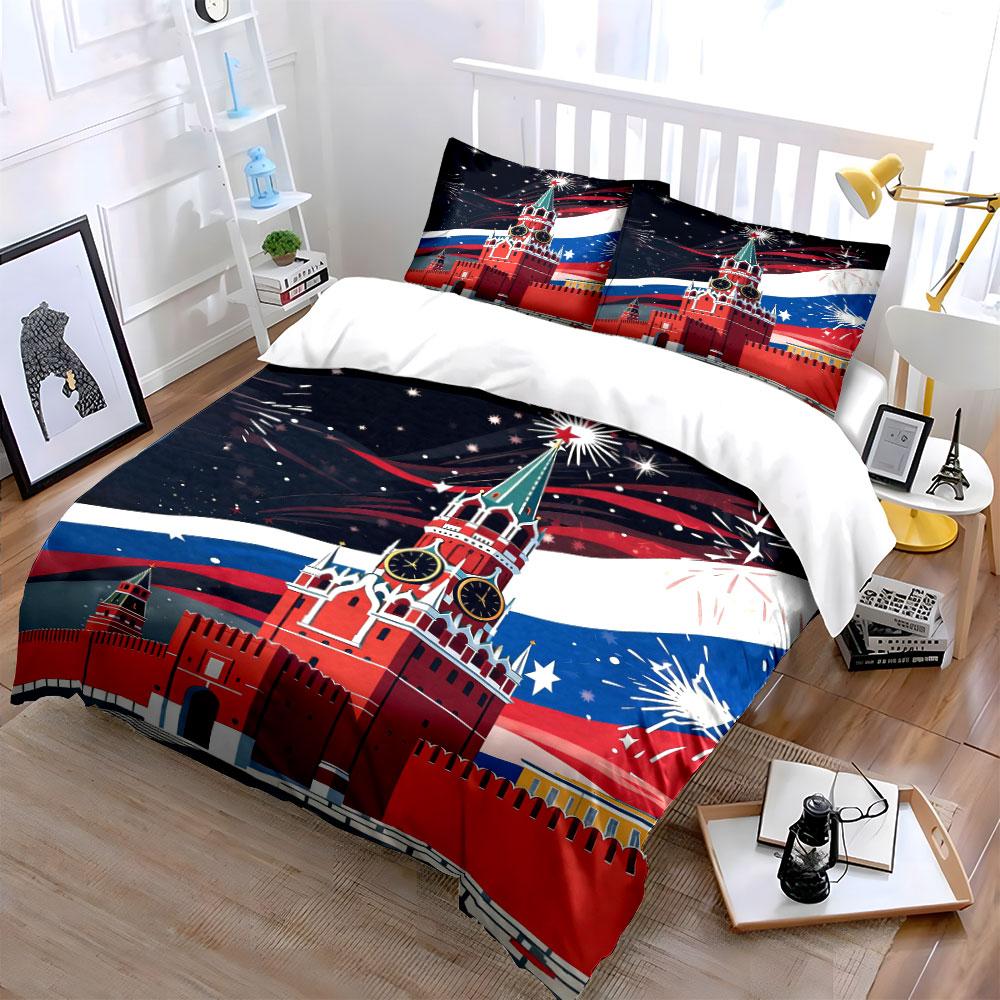 Kremlin, fireworks, Russian flag. Bedding sets Duvet cover sets Duvet covers Pillowcases(1 * Duvet Cover 2 * Pillowcases without duvet insert)