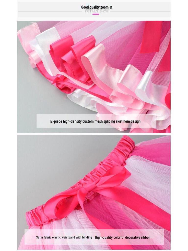 Tęczowa Puszysta Spódniczka Tiulowa Dziecięca na Występ Taneczny - Krótka Spódniczka z Tiulu Dostępna w Magazynie