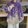 Men's Tie-dye Hole Sweater: Round Neck, Loose Fit, Street Style for Autumn/Winter