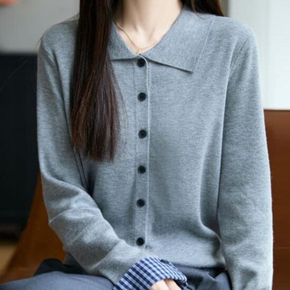Navava Casual Check Point Collar Long Sleeve Knit Cardigan Nk3590