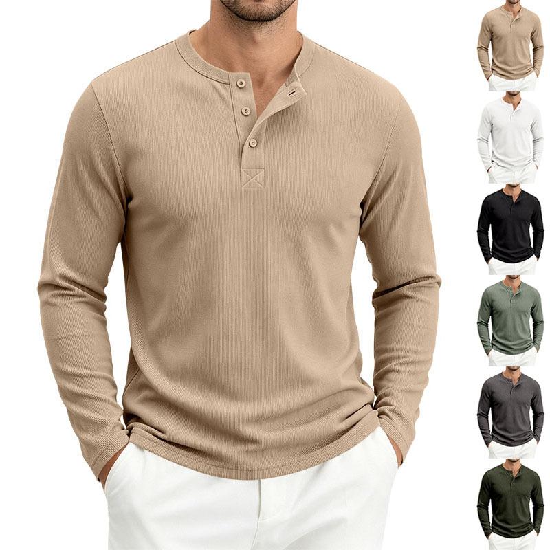 Men S Waffle Knit Henley Collar Long Sleeve T Shirt
