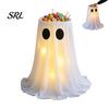 Cute Halloween Party Supplies Lighted Ghost Candy Bowl Stand, Height Adjustable Large Holder with Entrance Cabinet Display LED Light for Trick