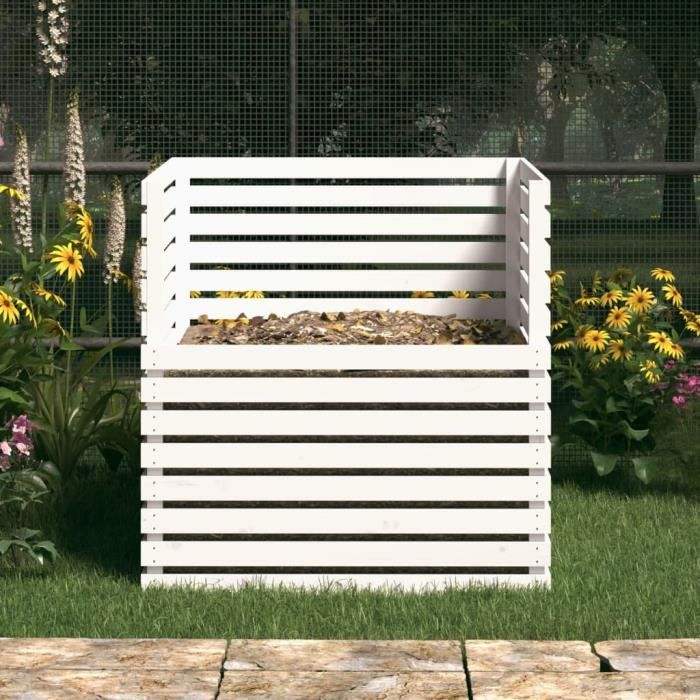 VidaXL White Compost Bin 100x100x102 Cm Solid Pine Wood 822193