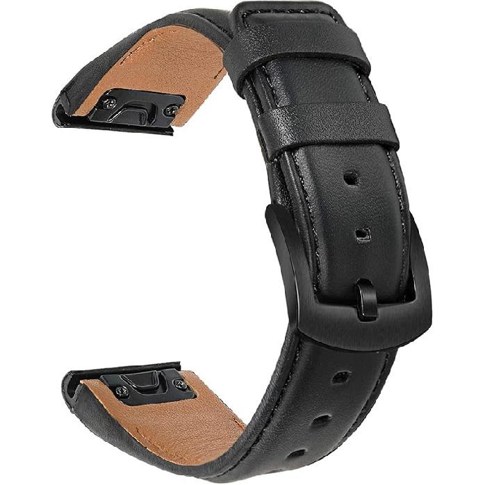 Ремешок TRUMiRR для часов Fenix 8 43 мм / 7S / 6S / 5S, 20 мм Быстросъемный кожаный ремешок для Garmin Descent Mk3 / Mk3i 43 мм / Epix Pro 42 мм / Approach S70 чёрный