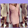 Elegant Women Zip Up V Neck Long Sleeve Knitted Bodycon Party Evening Mini Dress Tops For All Occasions