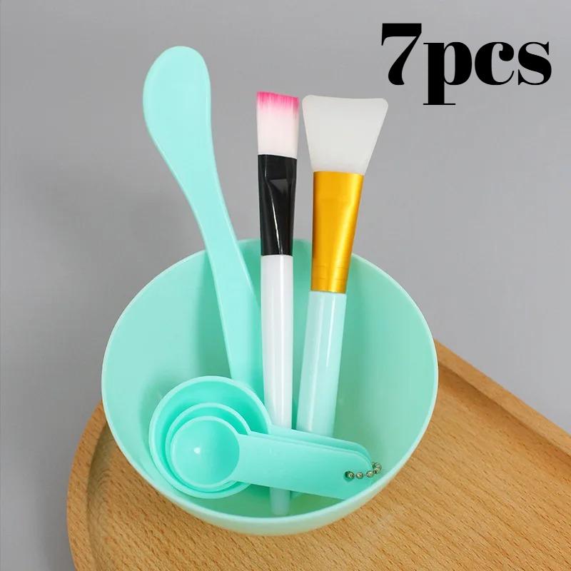 7-delige Mengkomset voor Gezichtsmaskers, DIY Menggereedschapset voor Gezichtsmaskers, Gezichtsmasker Kom Stok Spatel Siliconen Zachte Gezichtskwasten Lepels