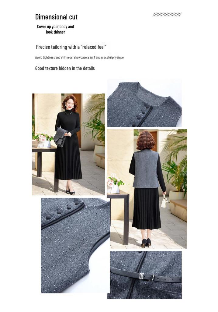 Spring Collection: Elegant Two-Piece Women's Casual Set - Vest & Long-Sleeved Dress