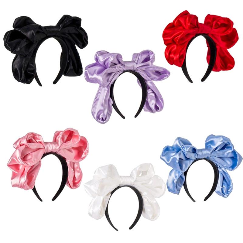 1PC Sweet Solid Color Girls Hair Hoop Satin Big Bowknot Lolita Lovely Fashion Versatile