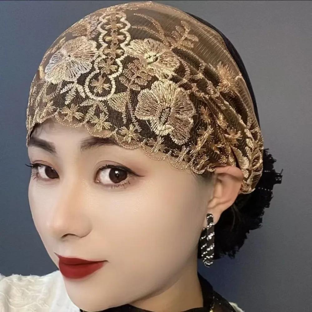 New Flower Embroidery Bonnet Hat Elastic Full Cover Headwear Cover White Hair Breathable Turban Hat Gift