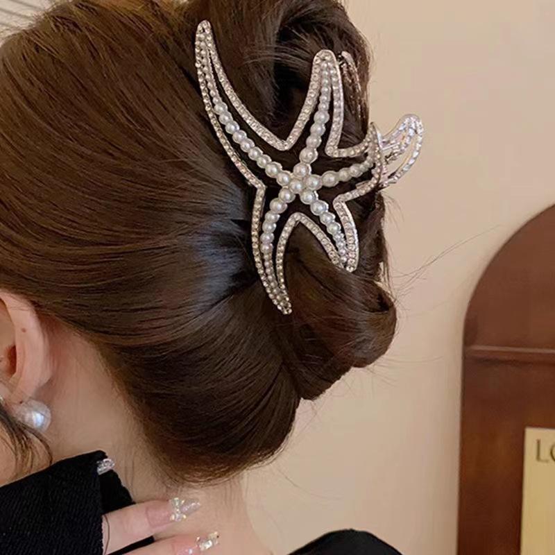 Y2K Starfish Hair Claw for Women Luxury Rhinestone Metal Claw Clip Vacation Jewelry Hair Clip Trendy Claw Clips Hair Accessories