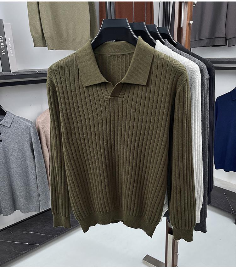Męski sweter dzianinowy z długim rękawem, gładki, 2025: Wysokiej klasy koszulka polo business casual na wiosnę i jesień