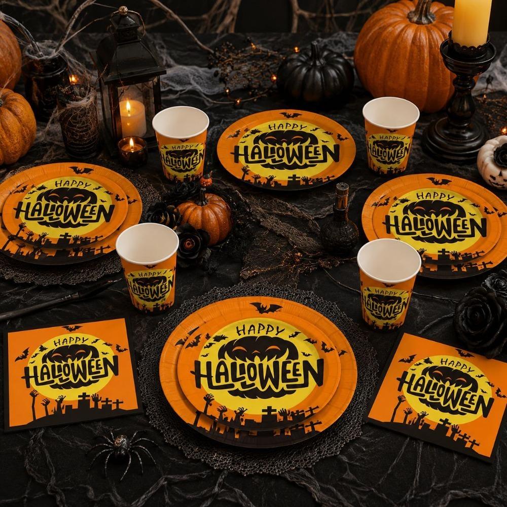 Pumpkin Pattern Halloween Party Disposable Tableware Set Disposable Utensils Set Birthday Party