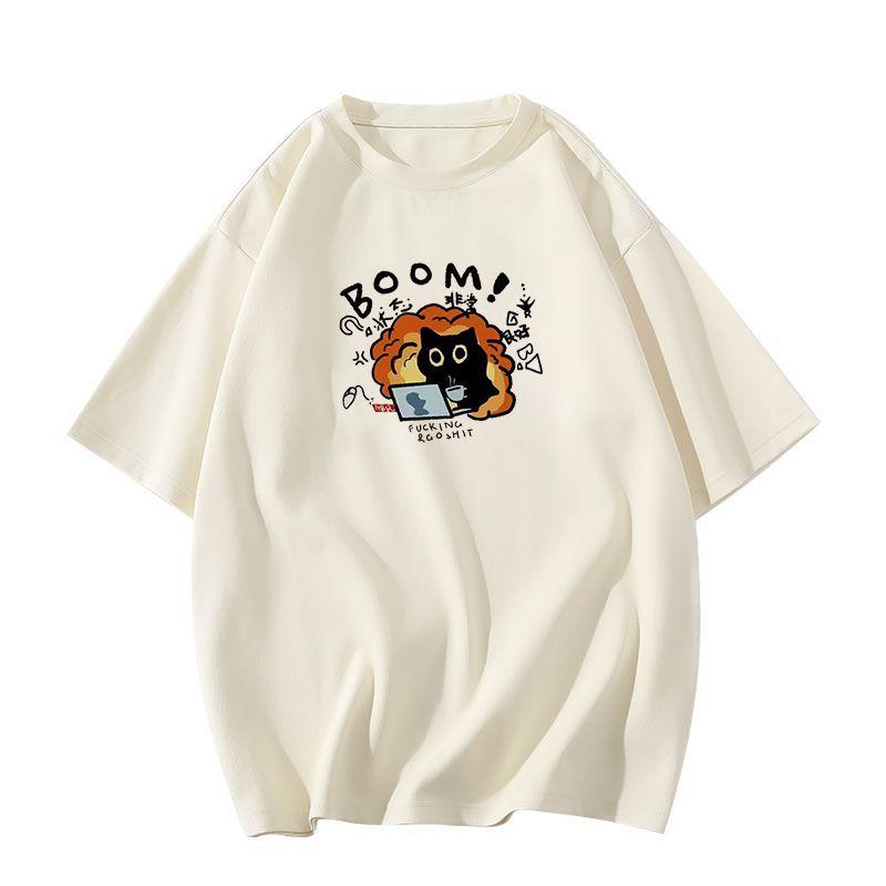 harajuku Round Neck oversize Casual Y2K Tops young girl t shirts summer pure cotton Women funny cartoon Print T-Shirt purple streetwear