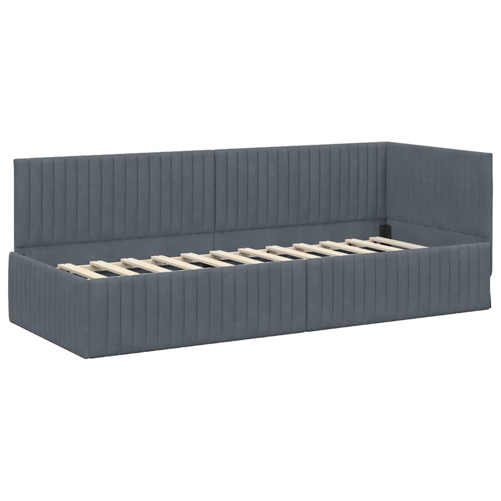 Corner Bed Frame with Mattress and Headboard 2 Pcs Grey Velvet