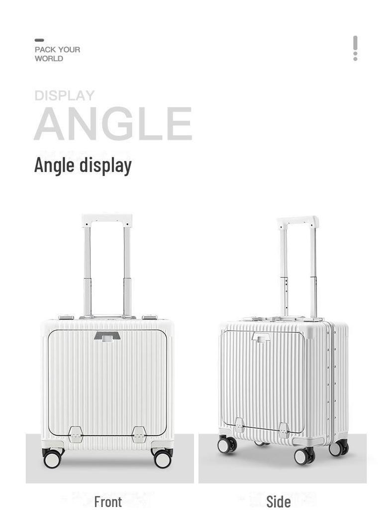 18-Inch Multifunctional Front-Opening Aluminum Frame Suitcase with Charging Capability for Women
