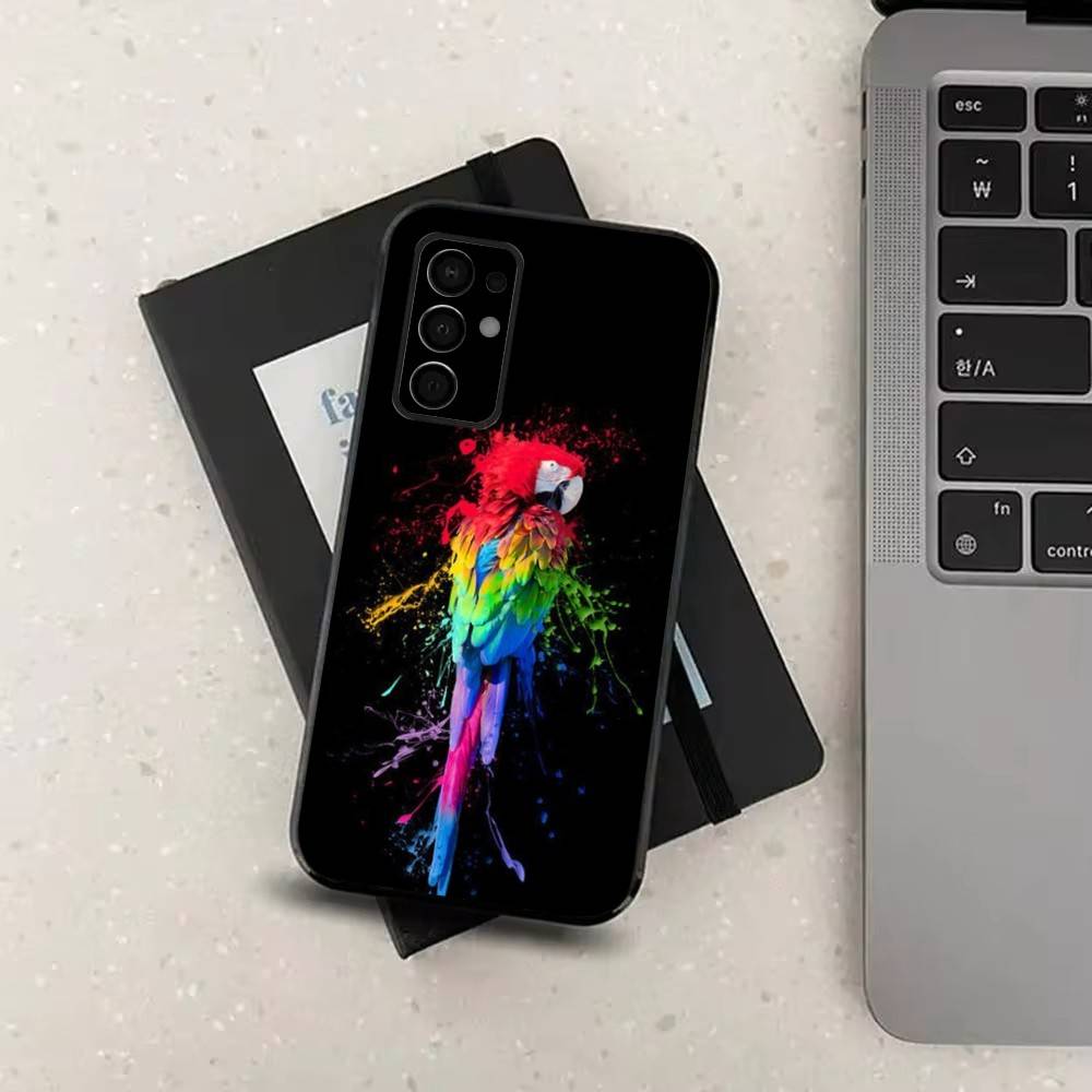 A-Animal Parrot Bird Phone Case For Samsung Galaxy A73,31,32,72,41,53,52,71,22,5G,Note,J7,8,9 Soft Black Silicone Cover