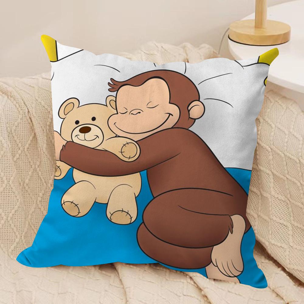 GeorgeThe Curious Monkey Cushion Cover Soft Plush Fabric DoubleSided Printed Sofa Cushion Cover for All Seasons Home Decor Gift