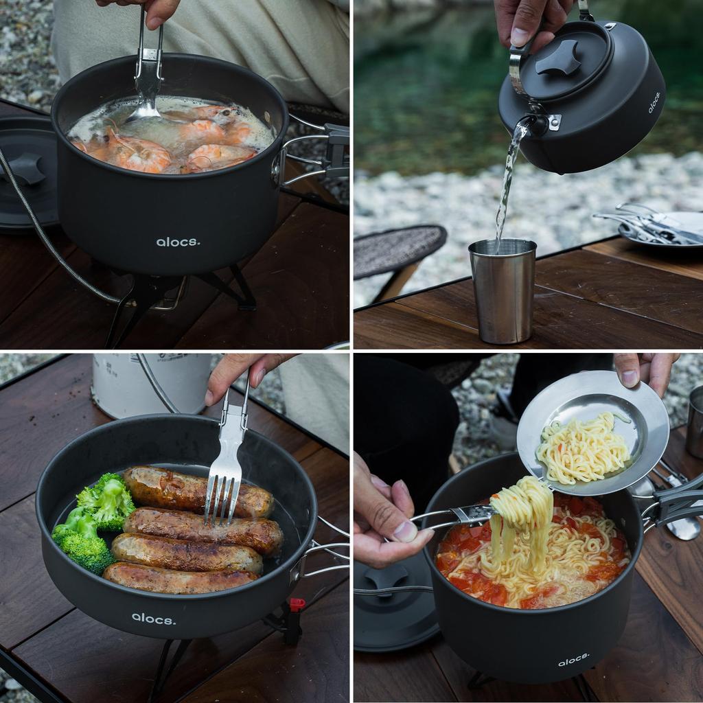 Alocs 17pcs Camping Cookware Set Camping Pots and Pans Kit Portable Camping Cooking Set with Accessories Suitable for Backpack Hiking Picnic Suitable