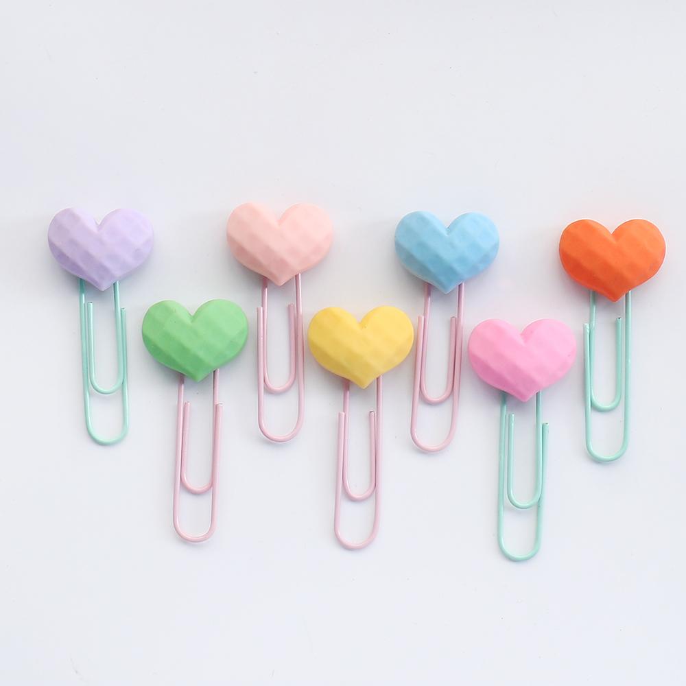 7pcs/lot Coloful Heart Paper Clip Decorative Bookmark Binder File Clips School Office Stationery Accessories