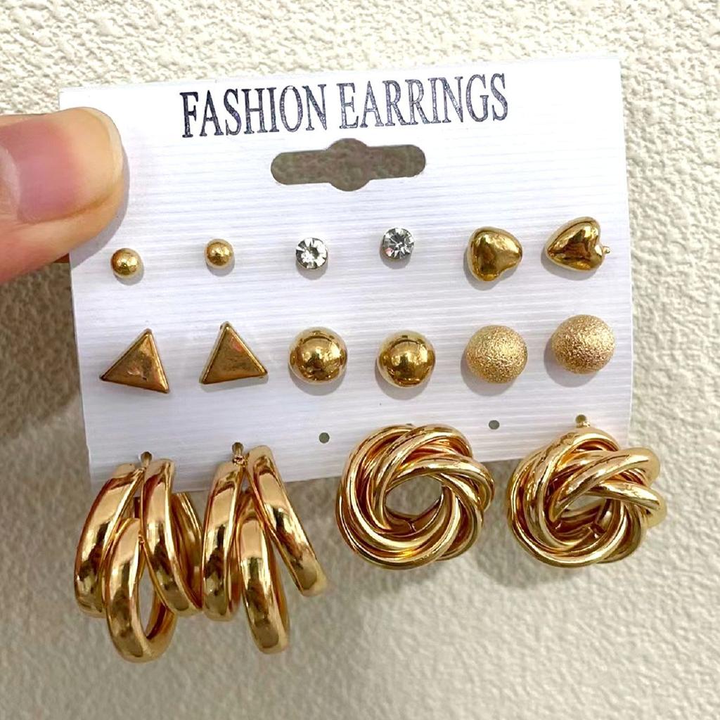 European and American style metal earrings square geometric earrings retro imitation pearl earrings Hepburn style earrings set