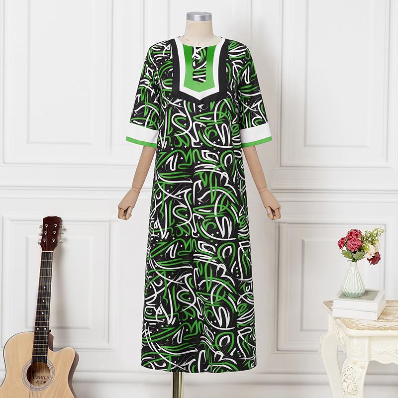 

Женское повседневное длинное платье макси оверсайз с коротким рукавом и красочным принтом 5XL зелёный