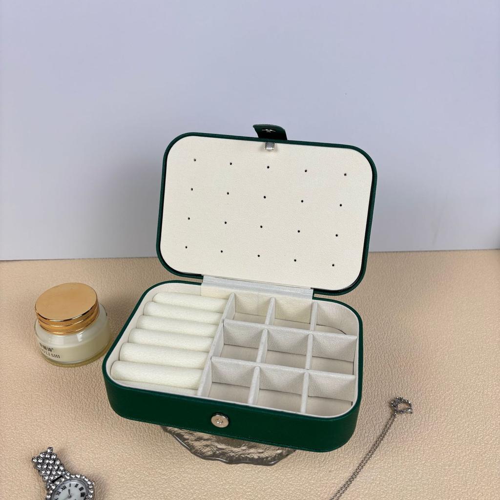 Travel Jewelry Storage Box with Mirror Solid Color Simple Earrings Ring Necklace Jewelry Box Double Layer Household Jewelry Box