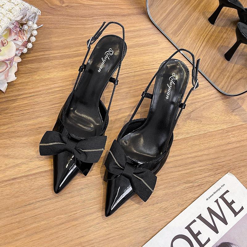 Baotou Sandals Women's 2025 New Summer Pointed Head Thin Heel Empty Single Shoes Bow Red Large Size High Heels