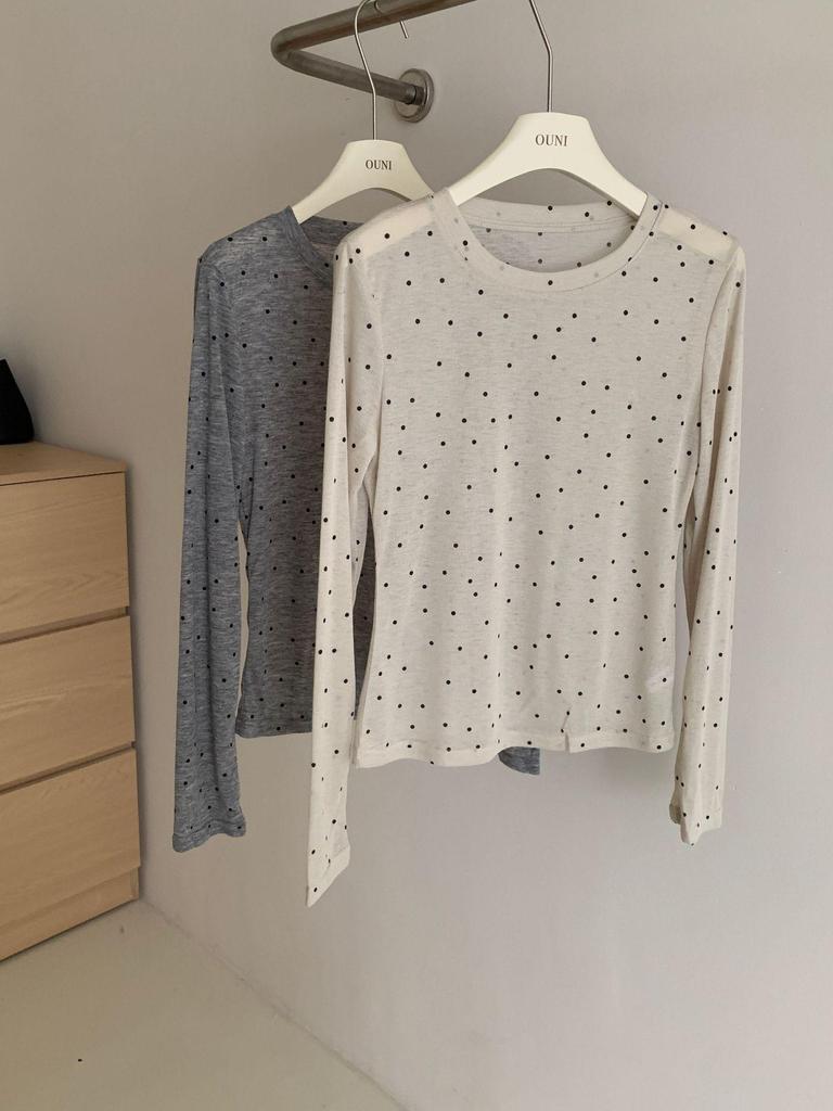 Women's Layered Polka Dot Long Sleeve T-shirt - Spring/Summer 2024 See-through Slimming Design