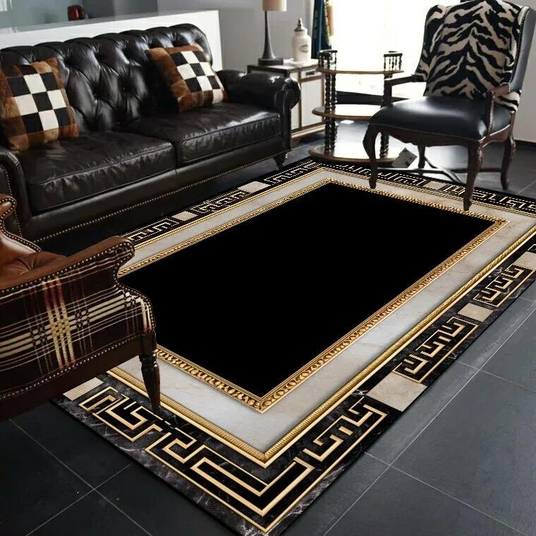 Black Gold Classical Carpets for Living Room Home Luxury Large Area Rugs Bedroom Decor Bathroom Anti-skid Washable Floor Mat
