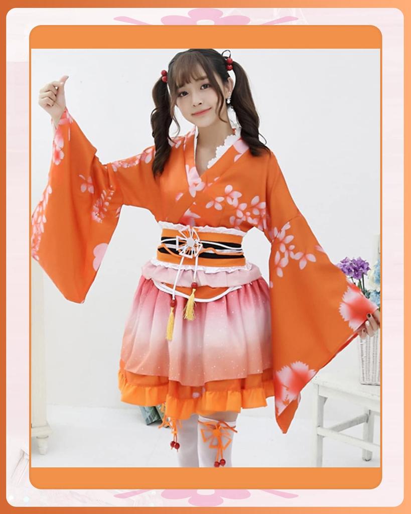 Costume Set Cosplay Yukata Japanese Style Mini Skirt Kimono Japanese Clothes One Piece Lolita Long Sleeve Gothic Lolita Cosplay Mori Girl Lolita Large