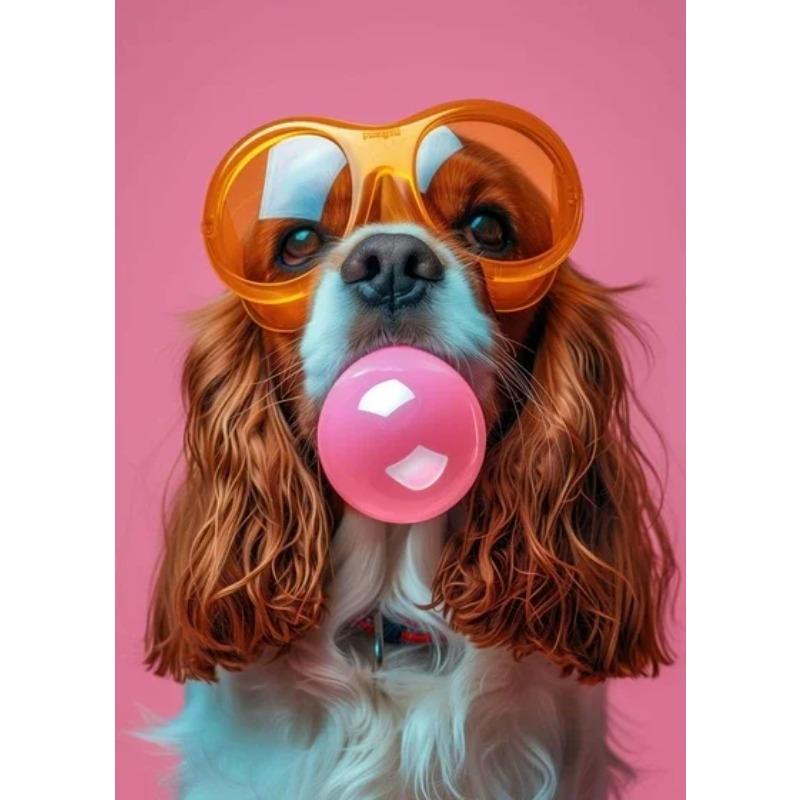 Zvířata Vtipné Tisky Pes Barevné Žvýkačkové Sluneční Brýle Plakát Samojed Francouzský Buldoček Malba na Plátno Nástěnné Umění Obrázek Domácí Dekorace