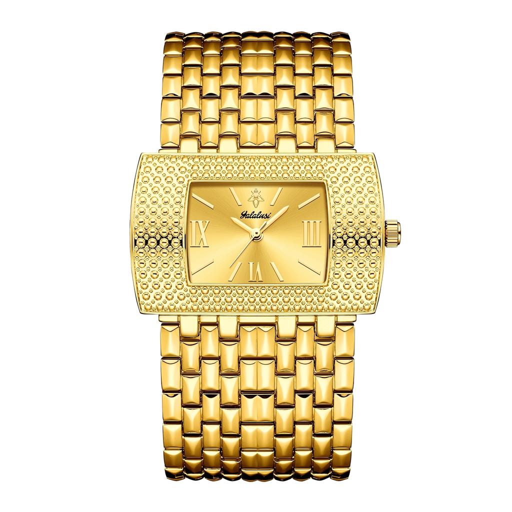 YaLaLuSi Women's Quartz Water-Resistant Watch: Luxurious Gold Square Fashionable and Elegant Bracelet Watch Gift Reloj Mujer