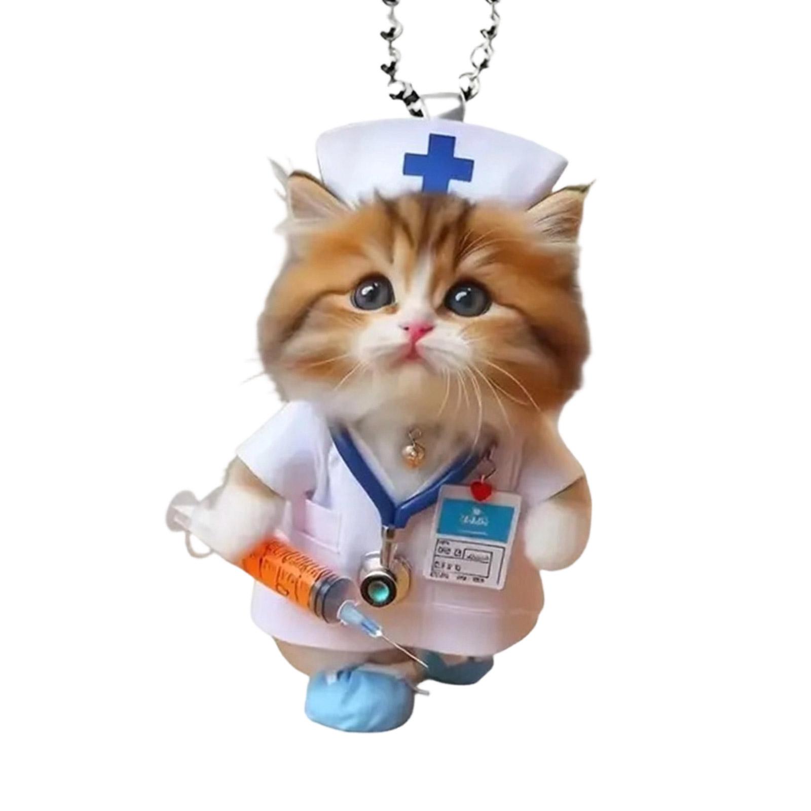 

Playful Cartoon Feline Nurse Car Decoration Acrylic Hanging Charm With Sturdy Rope For Christmas Tree And Door Decoratio 1