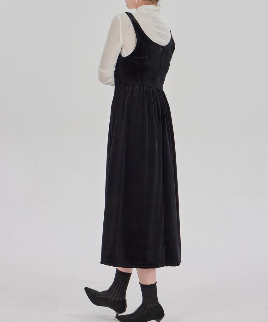 Maia Velvet Flower Dress - Black (Tencel T-Shirt Set)