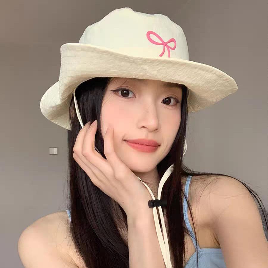 Rosa Schleife Fischerhut für Damen Sommer Breitkrempig Anti-UV Sonnenhut Outdoor Camping Wandern Damen Mädchen Bucket Hats