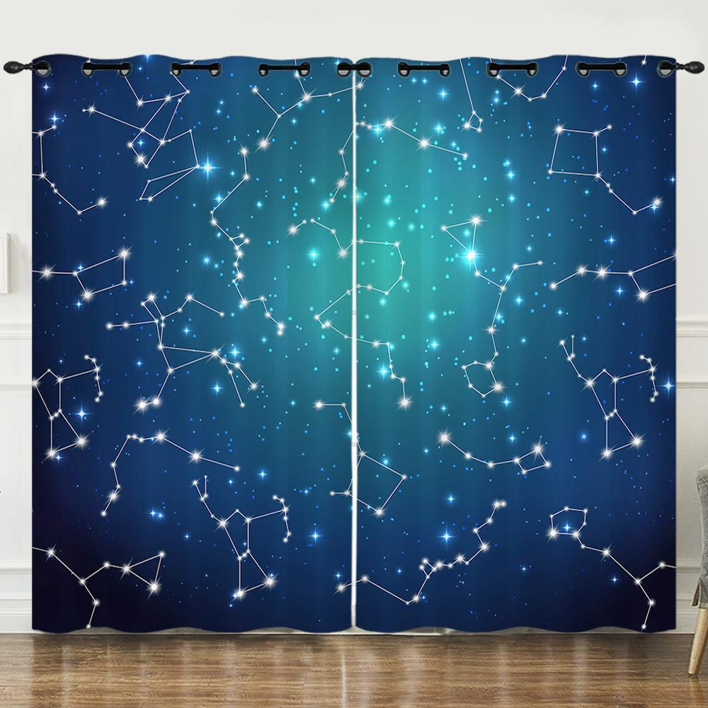 Curtains Gradual Change Smudge Twelve Constellations 3D Digital Printing Blackout Curtain Punching