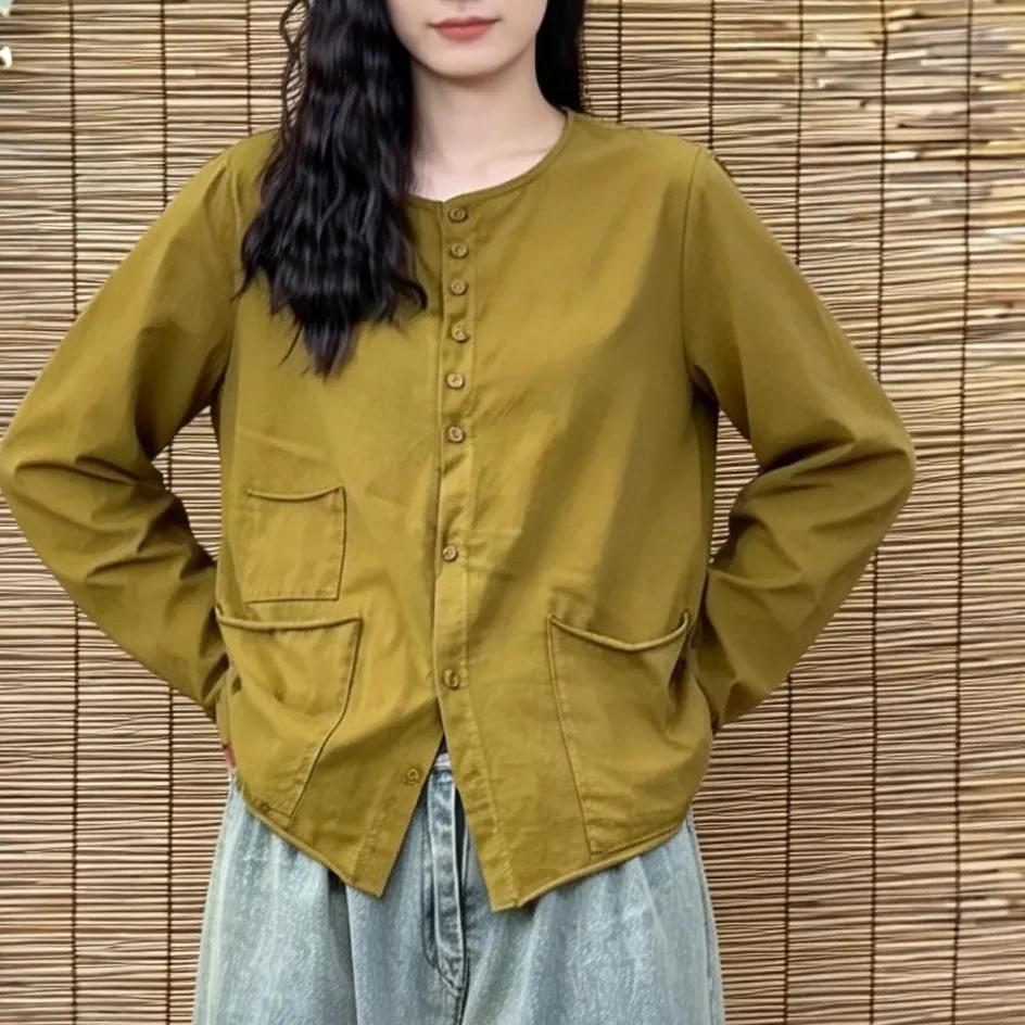 Women S Round Neck Long Sleeve Button Pocket Loose Fit Cardigan T Shirt XL