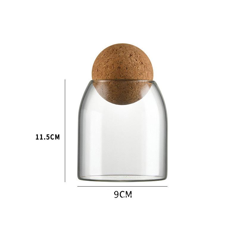 High Borosilicate Glass Storage Jar with Wooden Ball Cork for Tea or Coffee Beans