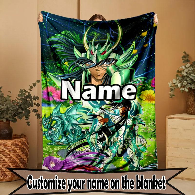 Custom Name Personalized Saint Seiya Print Blanket, Home Decor, Bedroom, Sofa, Camping, Couch, Gifts for Birthday Christmas