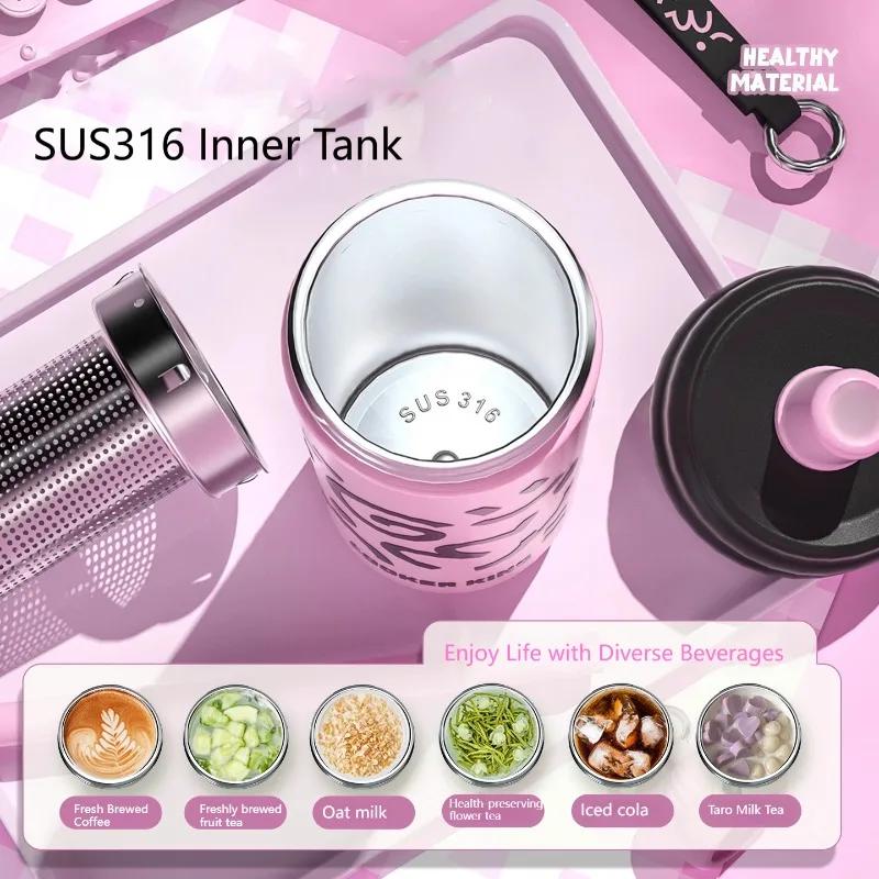 COOKER KING 600ml Insulated Cup with Tea Strainer Straw Thermos Cup Stainless Steel Vacuum Flask Girls Students Hot & Cold Flask