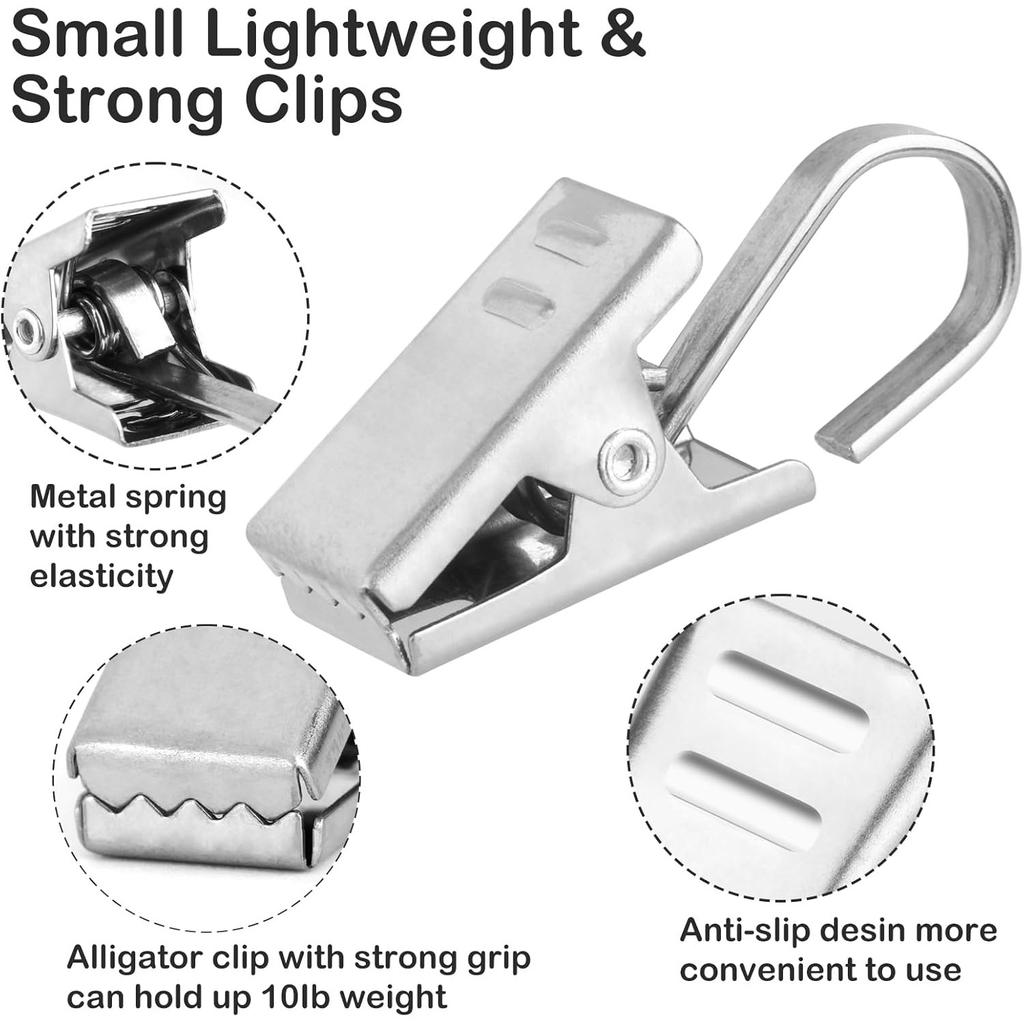 Wall Mount Art Projects Display Curtain Rod Set (5 Meters) with 20 Clips - Stainless Steel Photo Hanging Clothesline Window Curtain Tension