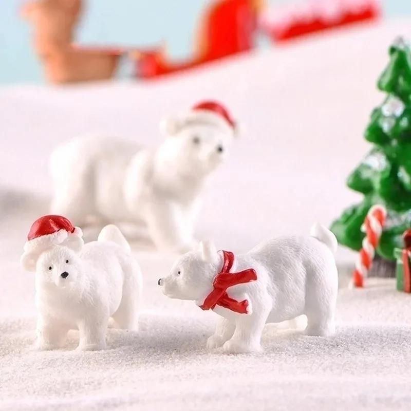 1/3pcs Miniature Christmas Polar Bear Figurines Garden Micro Snow Landscape DIY Accessories Home Decoration Desk Decoration