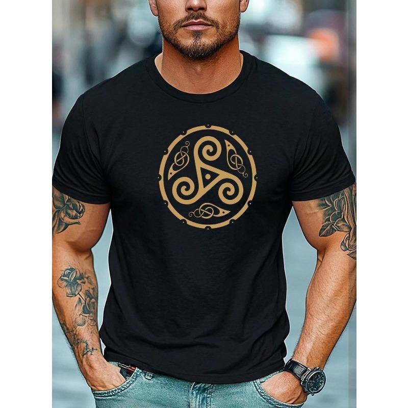 Men S Swirl Pattern Summer Casual Crew Neck Short T-Shirt S чёрный