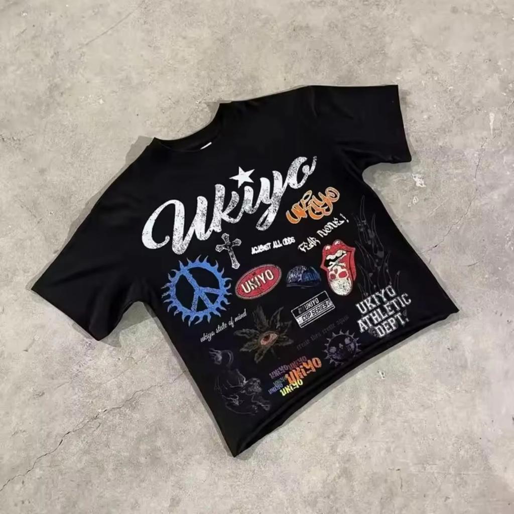 Street Personality Short Sleeve T-shirt Gothic Street Clothing Summer Round Collar Cotton Leisure Comfortable Retro Men's Jacket