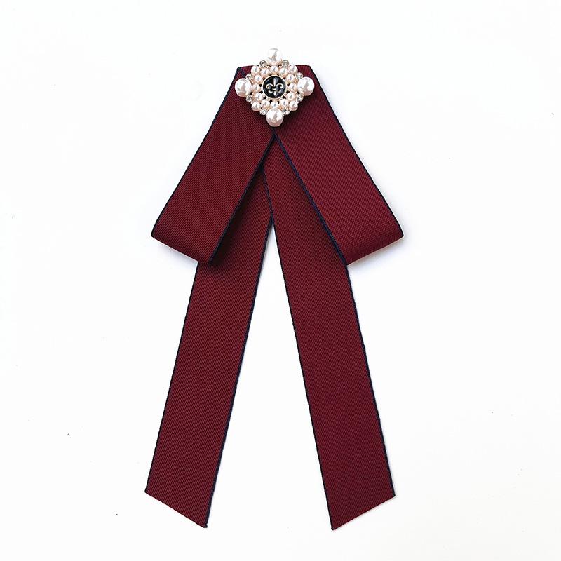 Korean Retro Bow Tie & Pearl Brooch - Women's Uniform Accessory