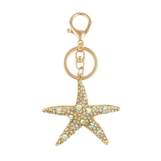 

Keychain Pendant Rhinestones Inlaid Starfish Design Key Chain with Lobster Clasp Bag Charm Backpack Accessory