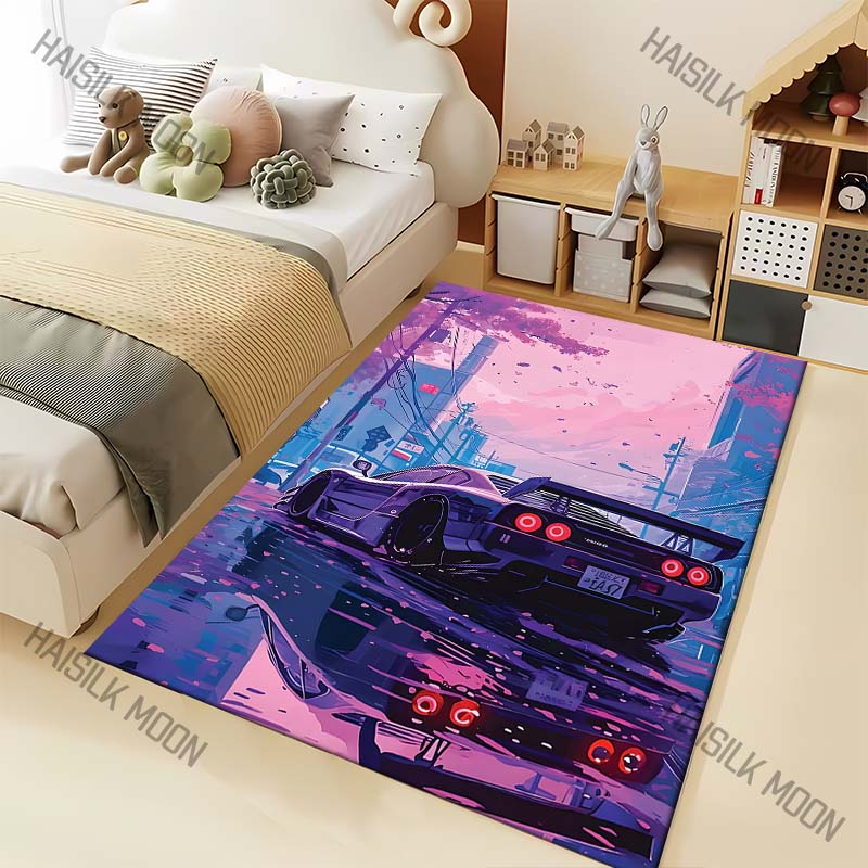 1 Stück Auto Straße Lila Himmel Teppich für Wohnzimmer Schlafzimmer Sofa Heimdekoration Rus Rutschfeste Fußmatte Luxus Geschenk