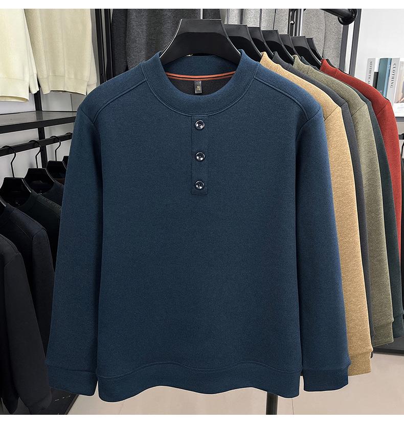 Winter Plus Velvet Men's Long Sleeve Round Neck Solid Color Casual Hoodie