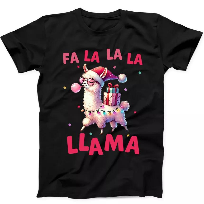 

Christmas Lights Fa La Llama Farm Santa Funny Gift Black Tee T Shirt 184 4XL