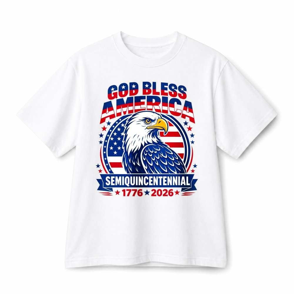God Bless America Bald Eagle 1776-2026 Patriotic Graphic Cotton T-Shirt Unisex M